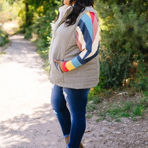 Entro Reversible Shearling Puffer Vest Mocha Gray Size Large EUC - Picture 10 of 12
